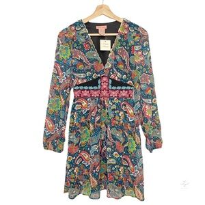 NEW‎ Flying Tomato Floral Paisley Embroidered V-Neck Flowy Mini Dress